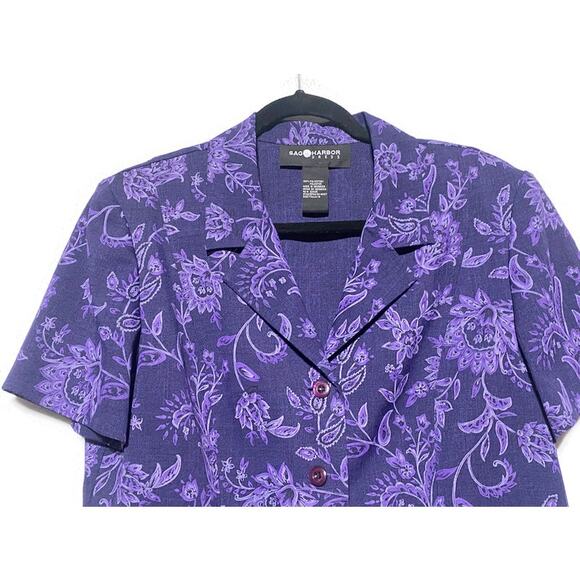 Sag Harbor Top Women's Size 14 Purple Button Up Polyester Short Sleeve - Picture 4 of 6